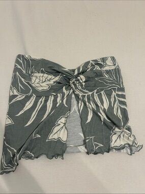 Ocean Drive Slate Green & Ivory Twist-Front Crop Top Cover Up